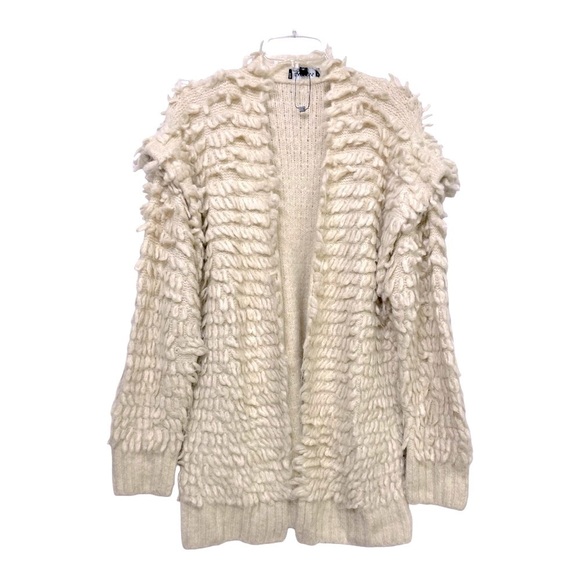 Express Fluffy Chunky Fringe Cardigan Cream Size M Sleeve Detail - Picture 1 of 14